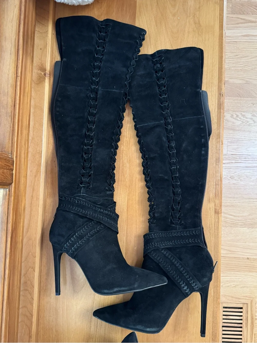 Jeffrey Campbell Black Suede Over-the-Knee Stiletto Boots